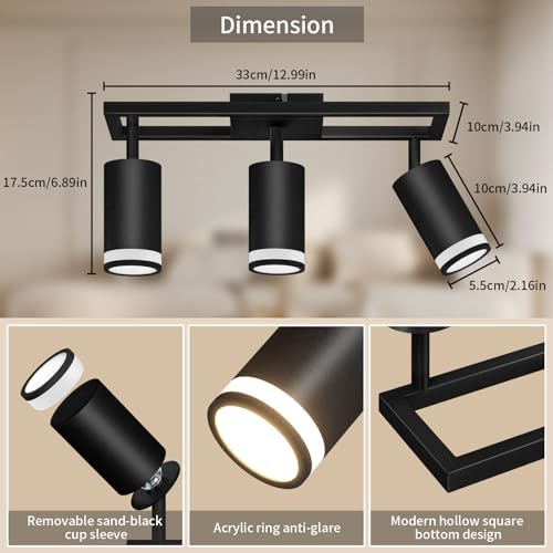 Dehobo 3-Way GU10 Ceiling Spotlight Bar | Black Industrial Swivel Light