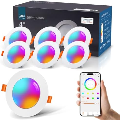 VARICART Smart LED Downlights | 10W RGB CCT Alexa Dimmable IP44 | 6 Pcs