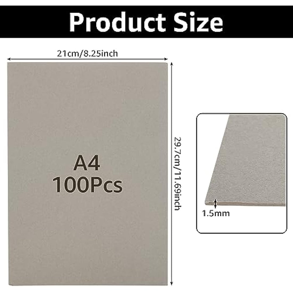 SHUESS A4 Greyboard 1500 Micron | 100 Sheets Thick Cardboard for Crafts