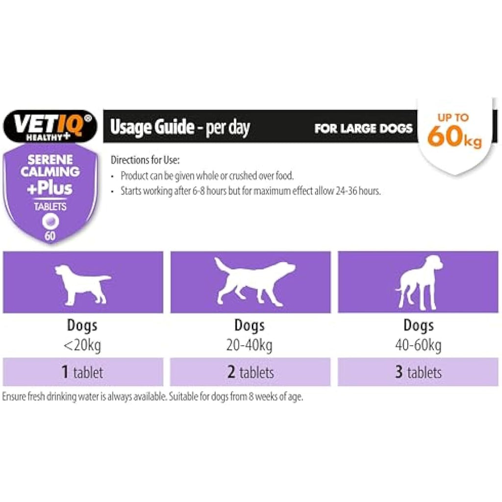 VETIQ Serene Calming Plus+ Tablets for Large Dogs | Anxiety Relief, 60ct