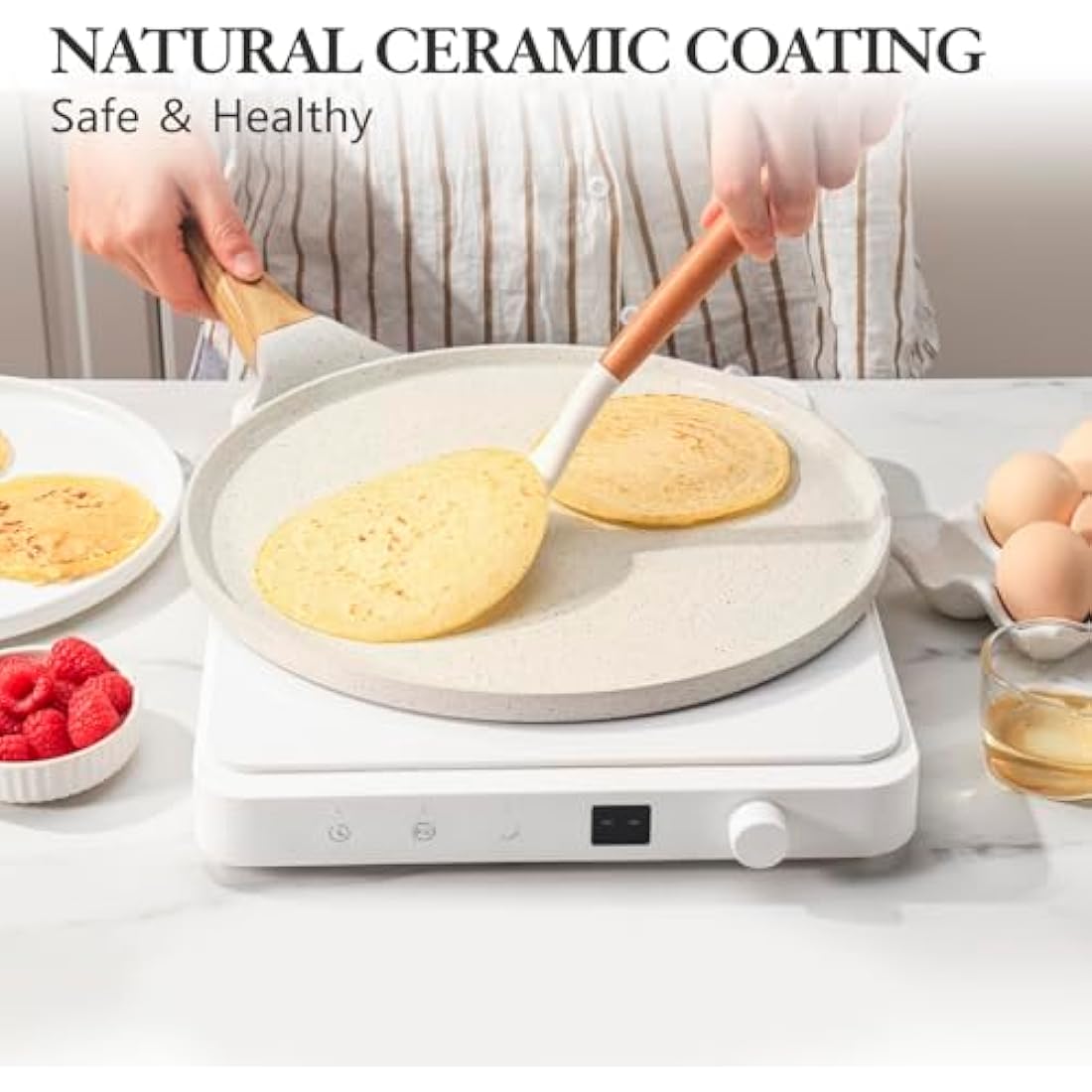 Sensarte 26cm Nonstick Ceramic Crepe Pan | Induction Dosa Tawa Griddle