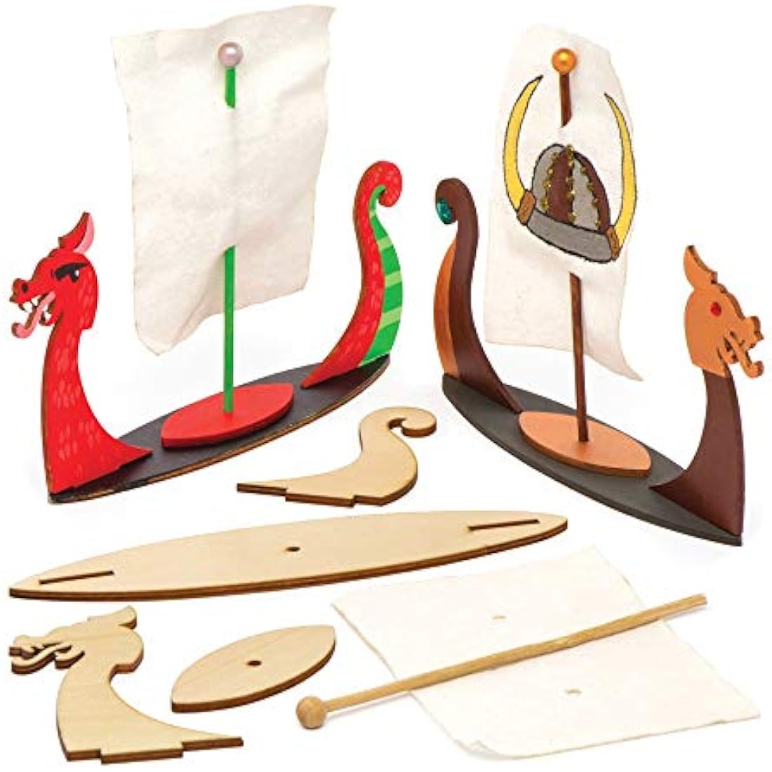 Baker Ross Viking Longboat Wooden Model Kits for Kids DIY (Pack of 3)