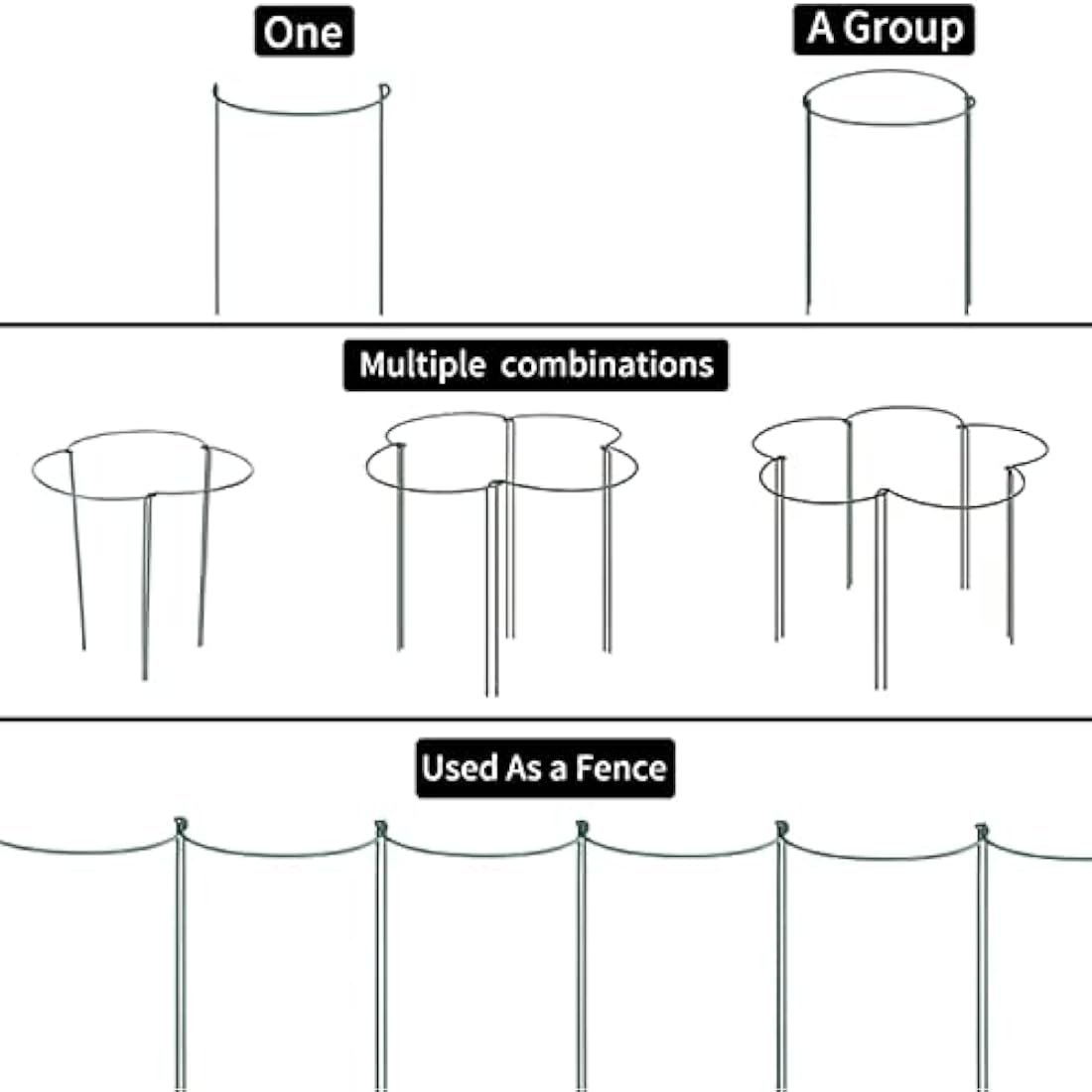 VLYHGO 6PCS Half Round Metal Plant Support Stakes – 44x20cm Garden Rings
