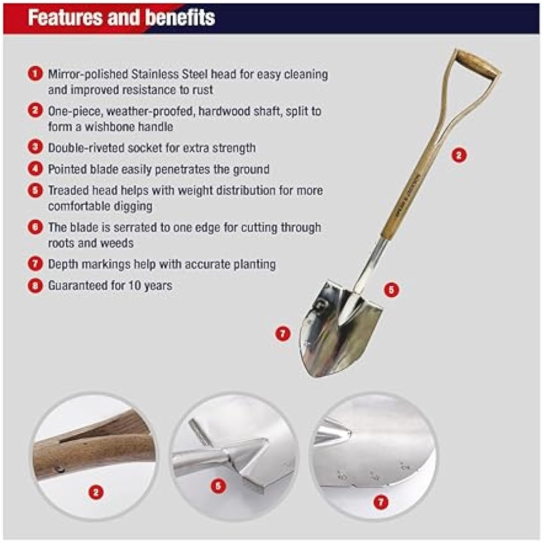 Spear & Jackson Stainless Steel Planting Spade – Pointed Garden Tool