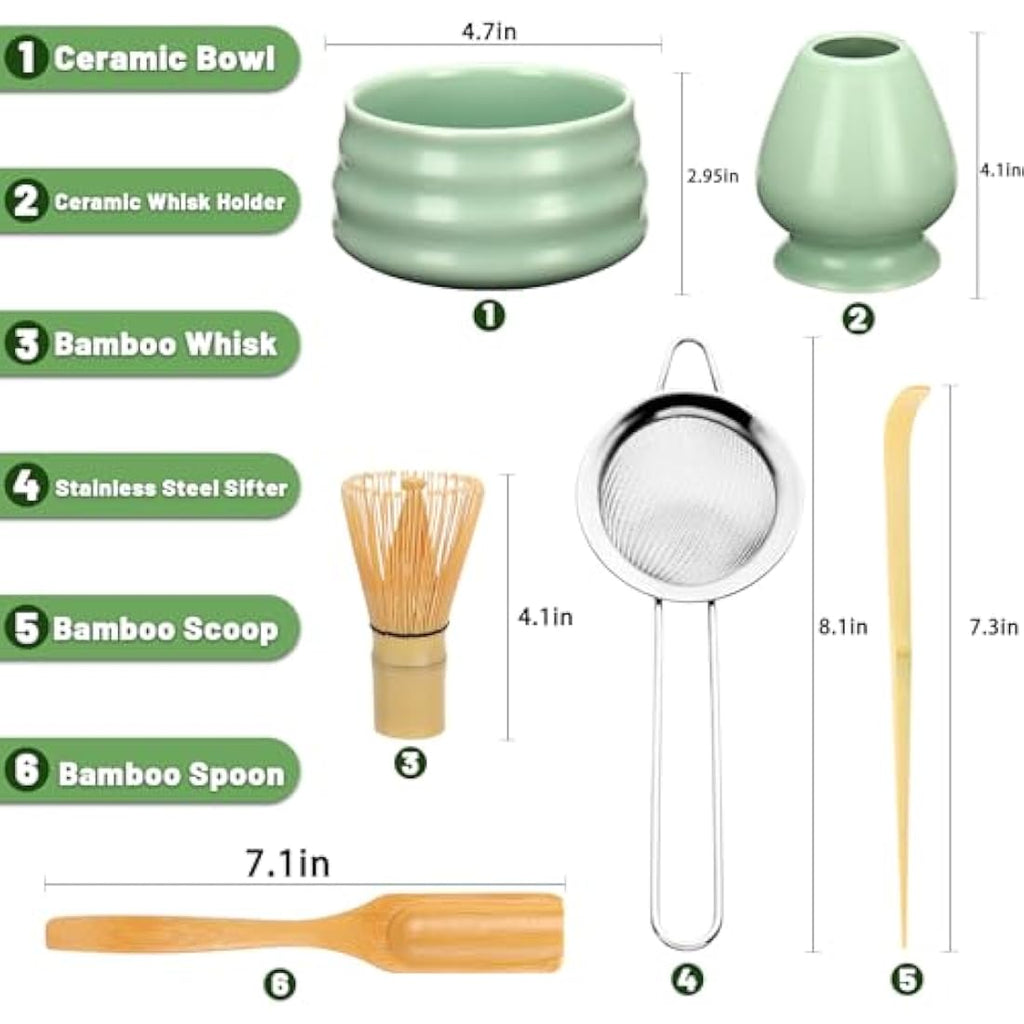 Geebuzz 6-Piece Matcha Whisk Set with Ceramic Bowl and Bamboo Tools