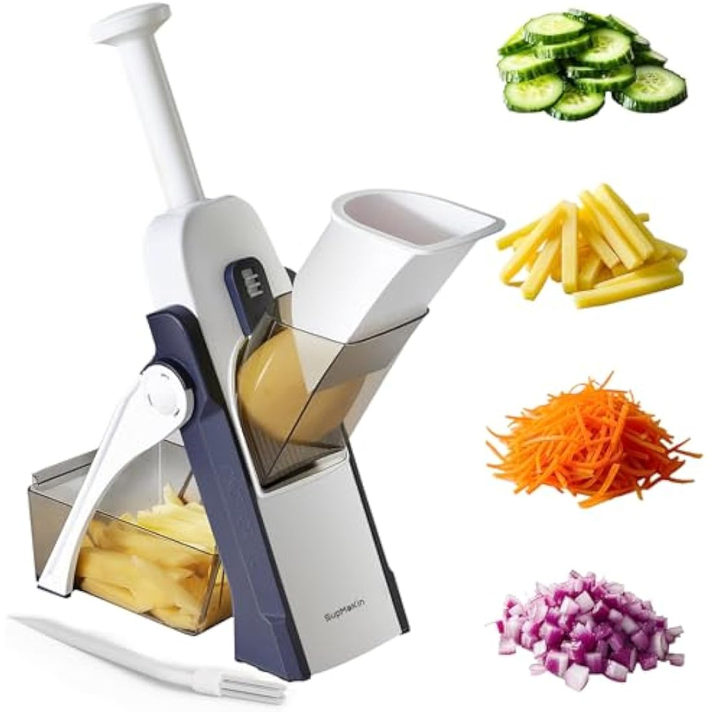 Supmakin Safe Mandoline Slicer | 4-Mode Vegetable Chopper & Dicer, Blue