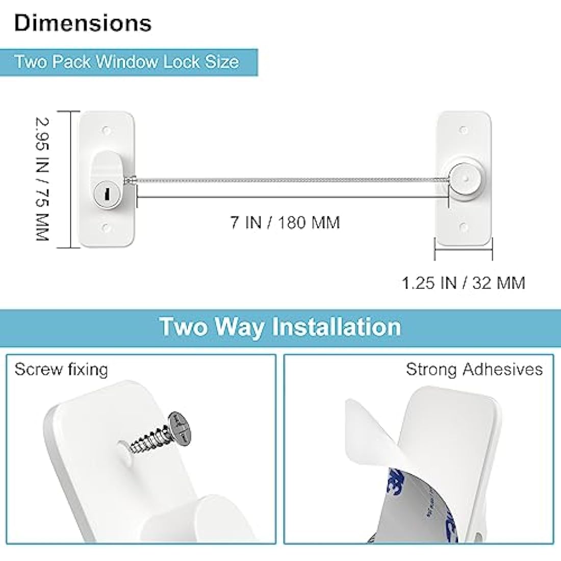 AOSITE Window Safety Lock – 4 Pack Self-Adhesive Childproof Cable Restrictor