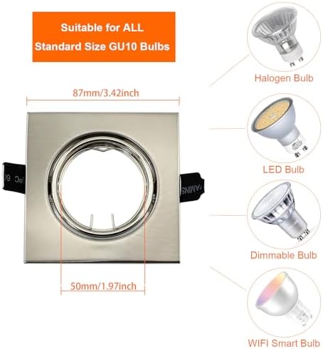 HiBay 10-Pack GU10 Recessed Downlights | Square Brushed Chrome Spotlights