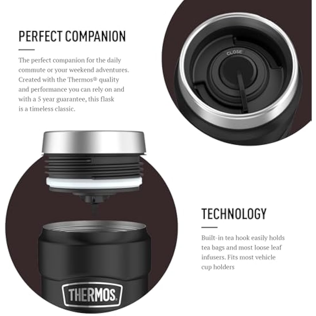 Thermos Stainless King Travel Tumbler | 470ml Insulated Flask - Matt Black