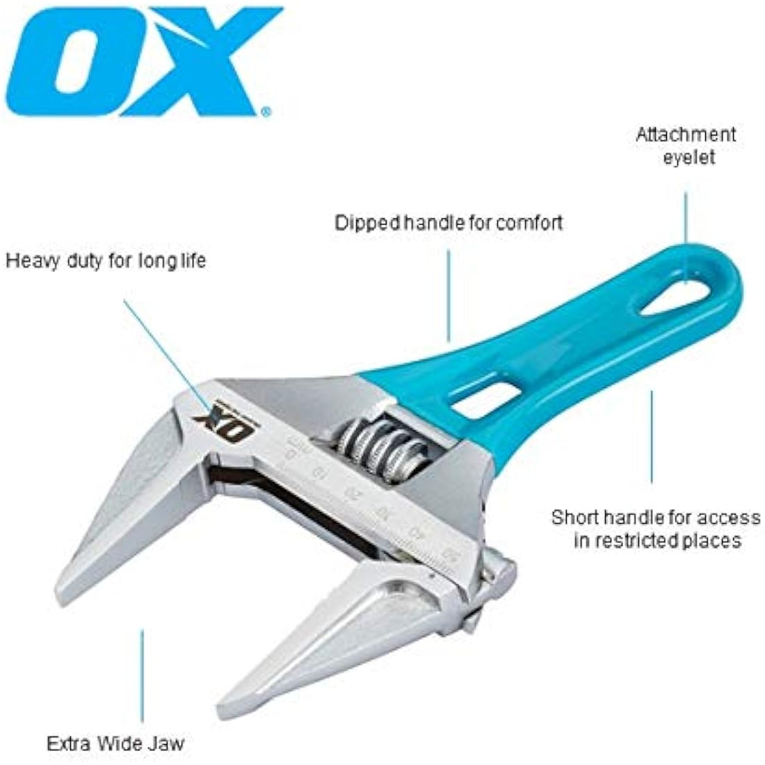 OX Pro Series Adjustable Stubby Wrench - Extra Wide Jaw 7” (180mm)