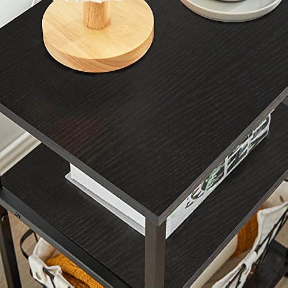 IBUYKE Industrial Side Table | 3-Tier End Table Nightstand | Black Steel