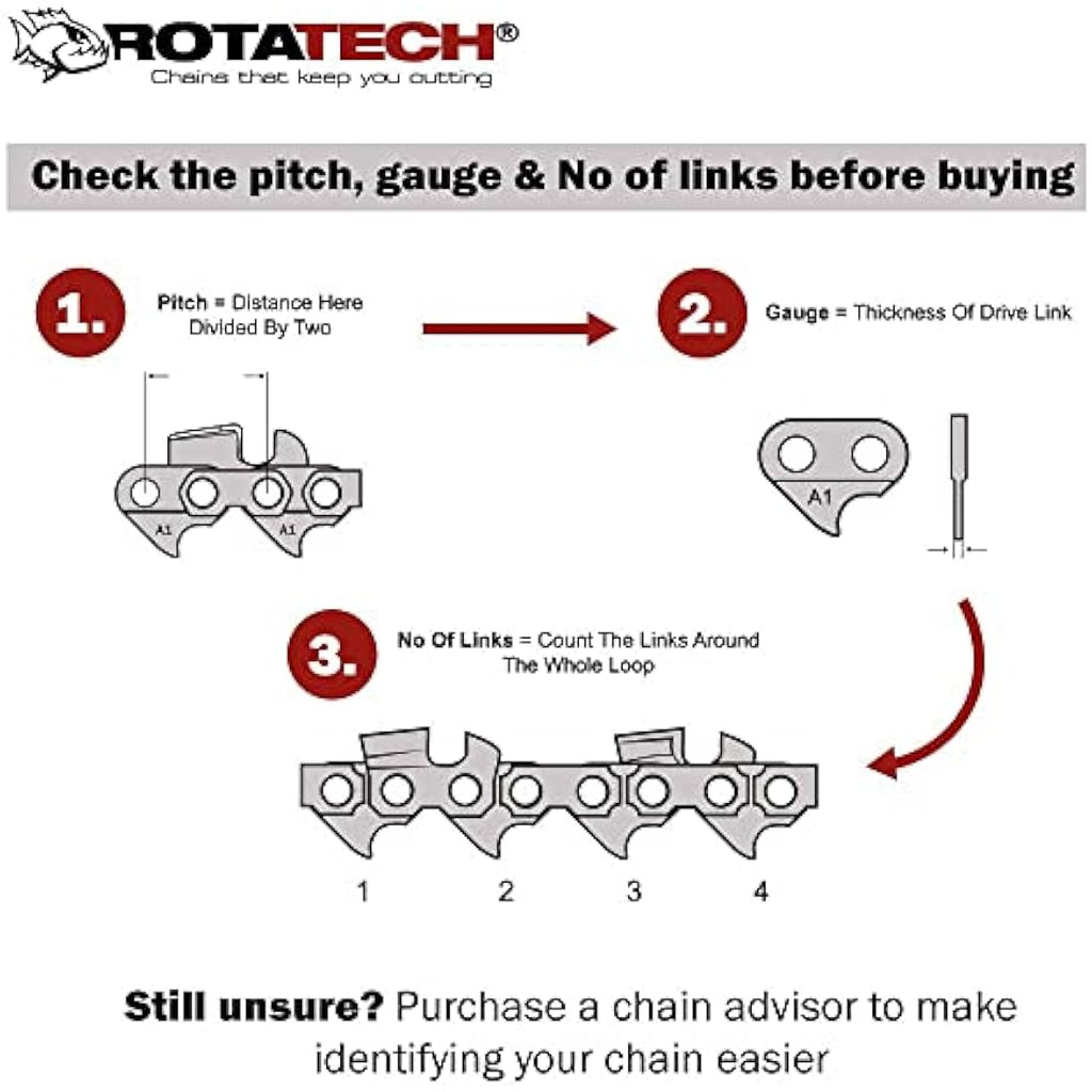 Rotatech 16" Chainsaw Chains (2 Pack) | 3/8" LP .050" 55DL for Stihl MS180