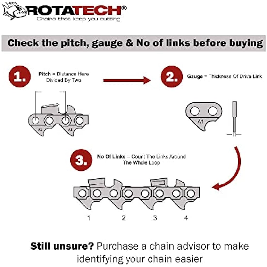 Rotatech 16" Chainsaw Chains (2 Pack) | 3/8" LP .050" 55DL for Stihl MS180