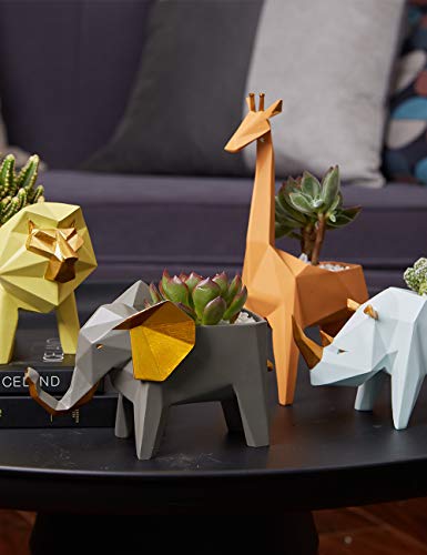 Amoy-Art Elephant Succulent Planter | Geometric Polyresin Animal Statue