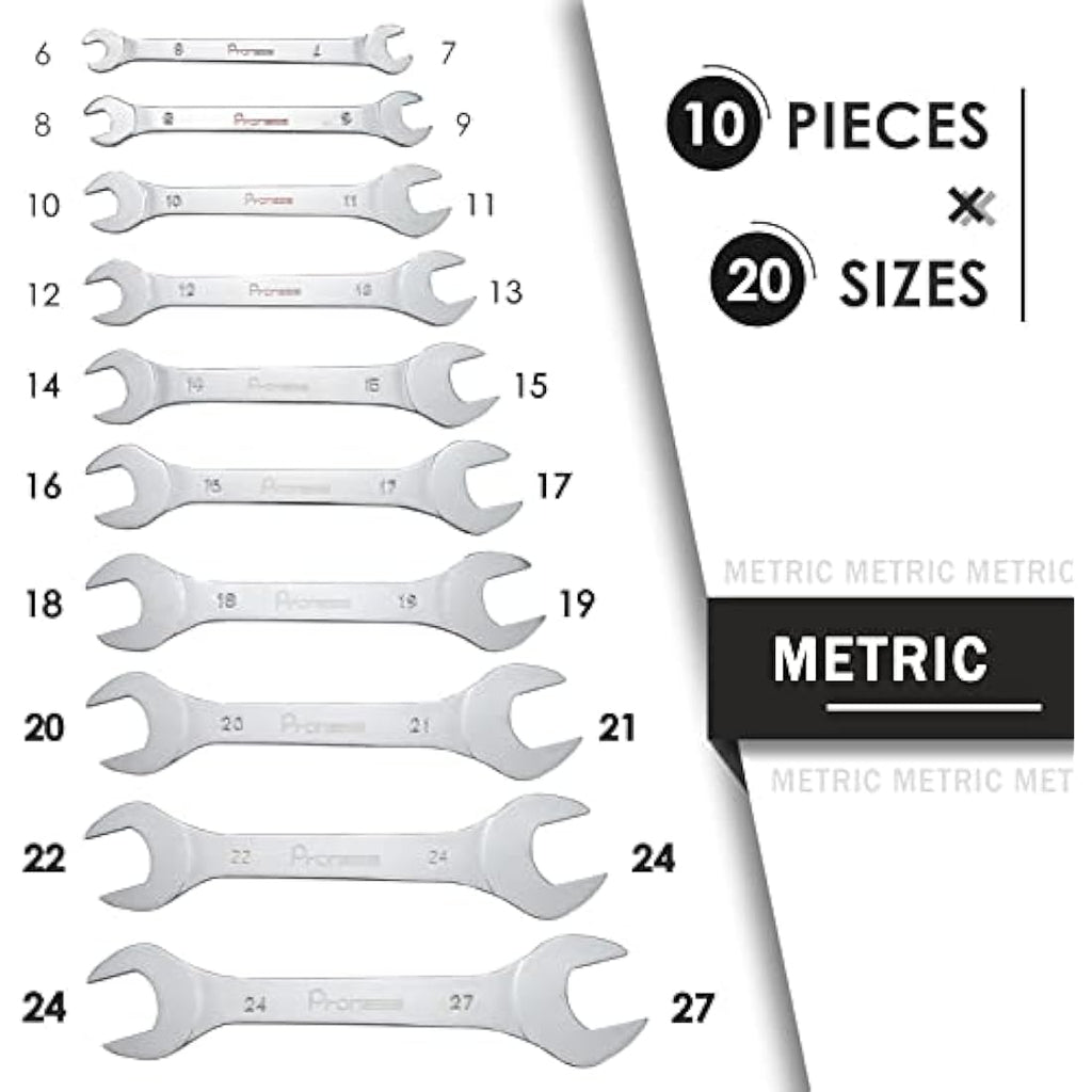 Pronese 10-Piece Super-Thin Metric Open End Wrench Set | 6mm–27mm