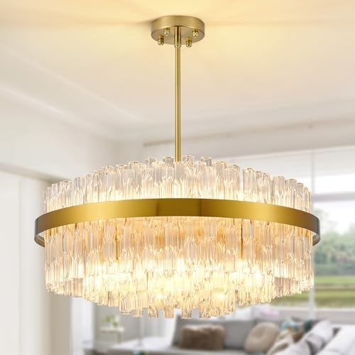 KUNYEEE Gold Crystal Chandelier – 60cm Modern K9 Flush Mount Ceiling Light