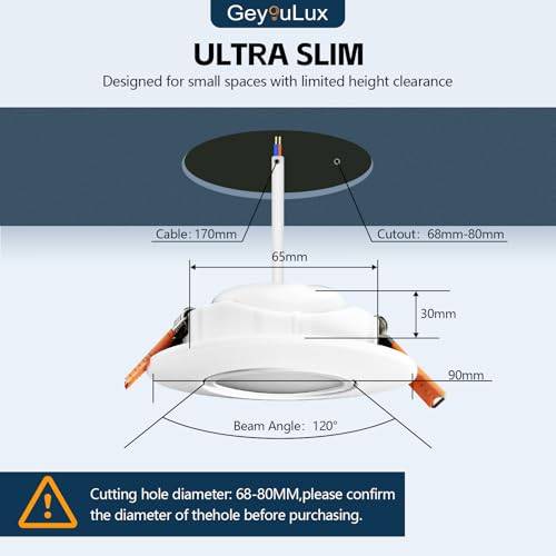 GeyouLux 3CCT LED Recessed Spotlight – Dimmable 4.9W IP44 White Ceiling Light
