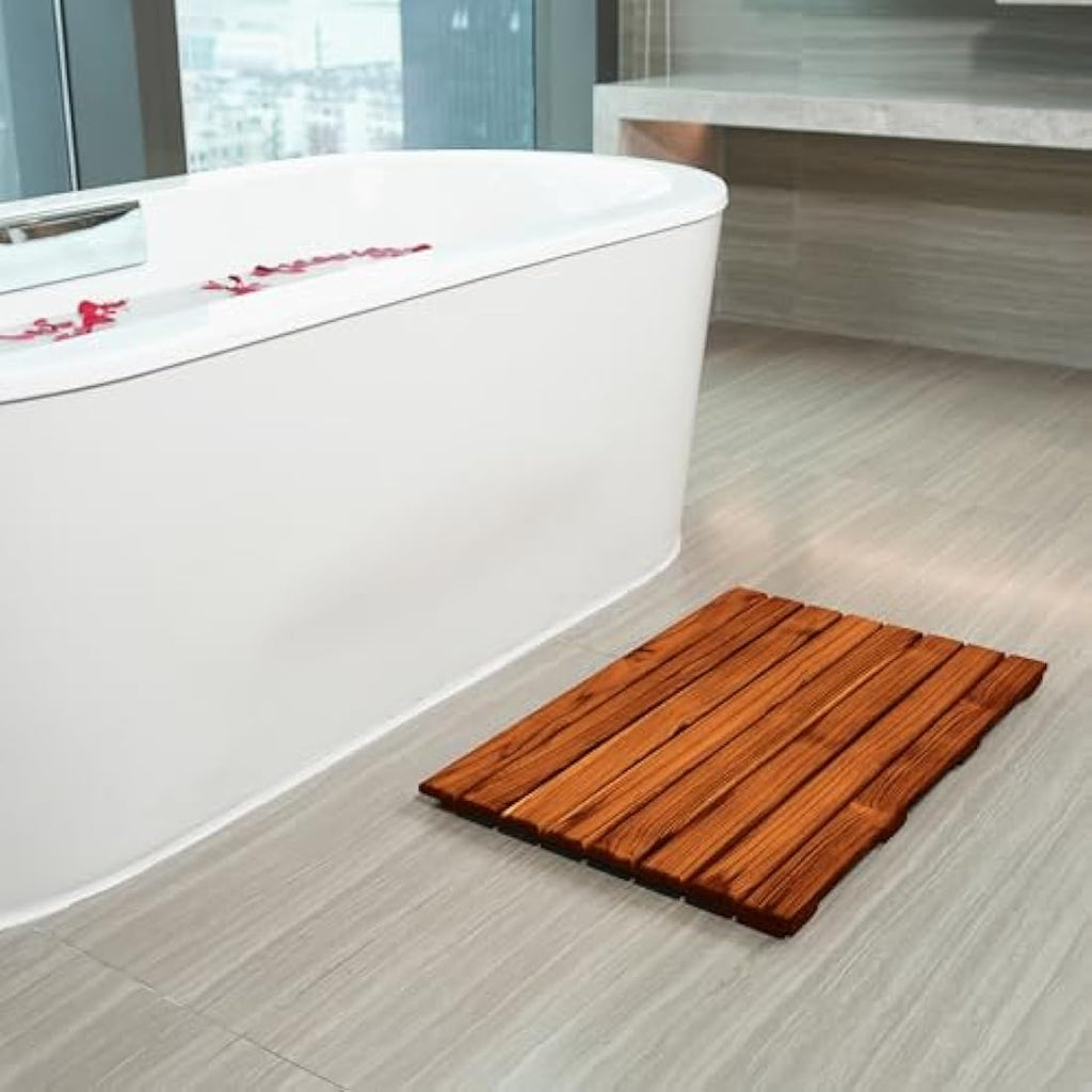 Teak Shower Mat – Non-Slip Wooden Spa Bath Mat, 66x43cm