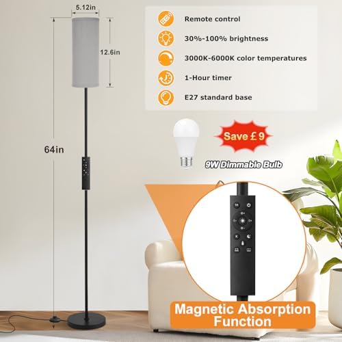 Aooshine Grey Floor Lamp | Dimmable Corner Standing Lamp with Remote