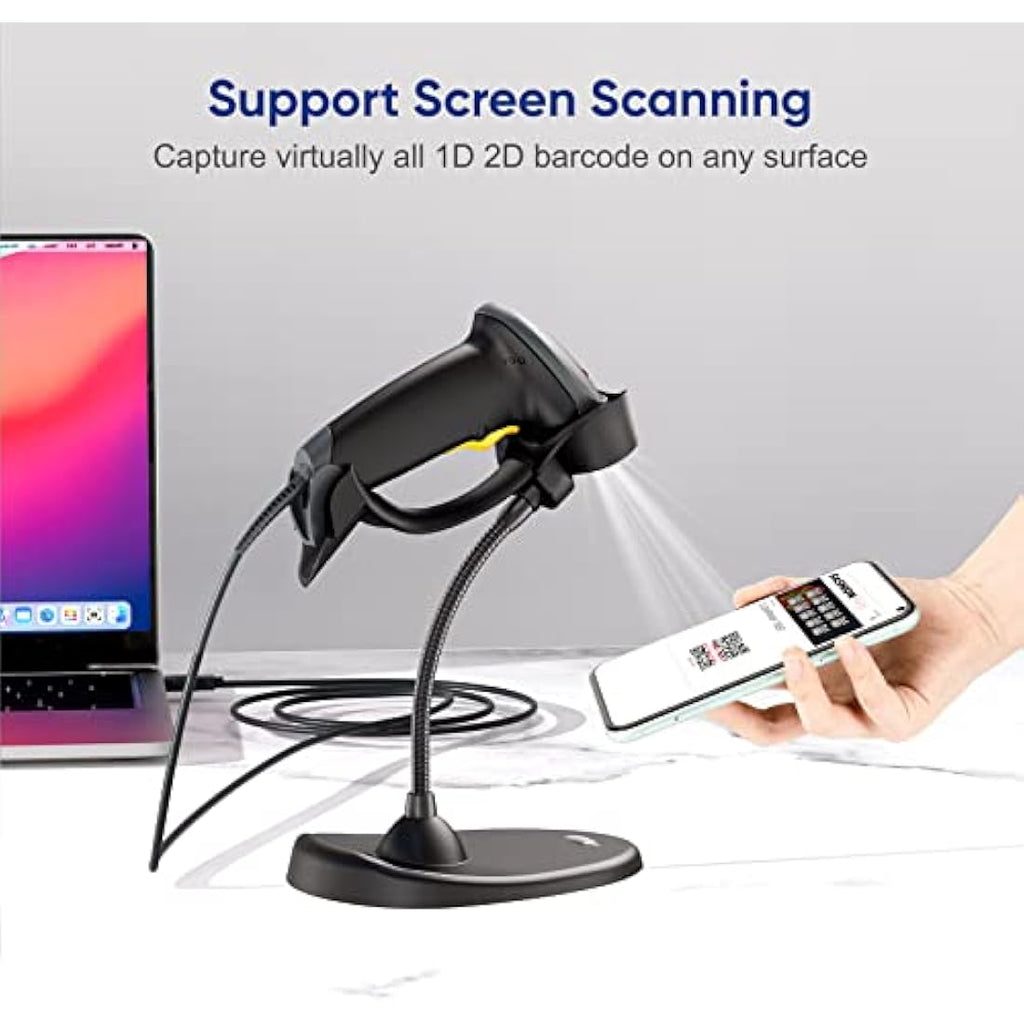 Eyoyo 2D QR Barcode Scanner with Gooseneck Stand | Wired USB POS Reader