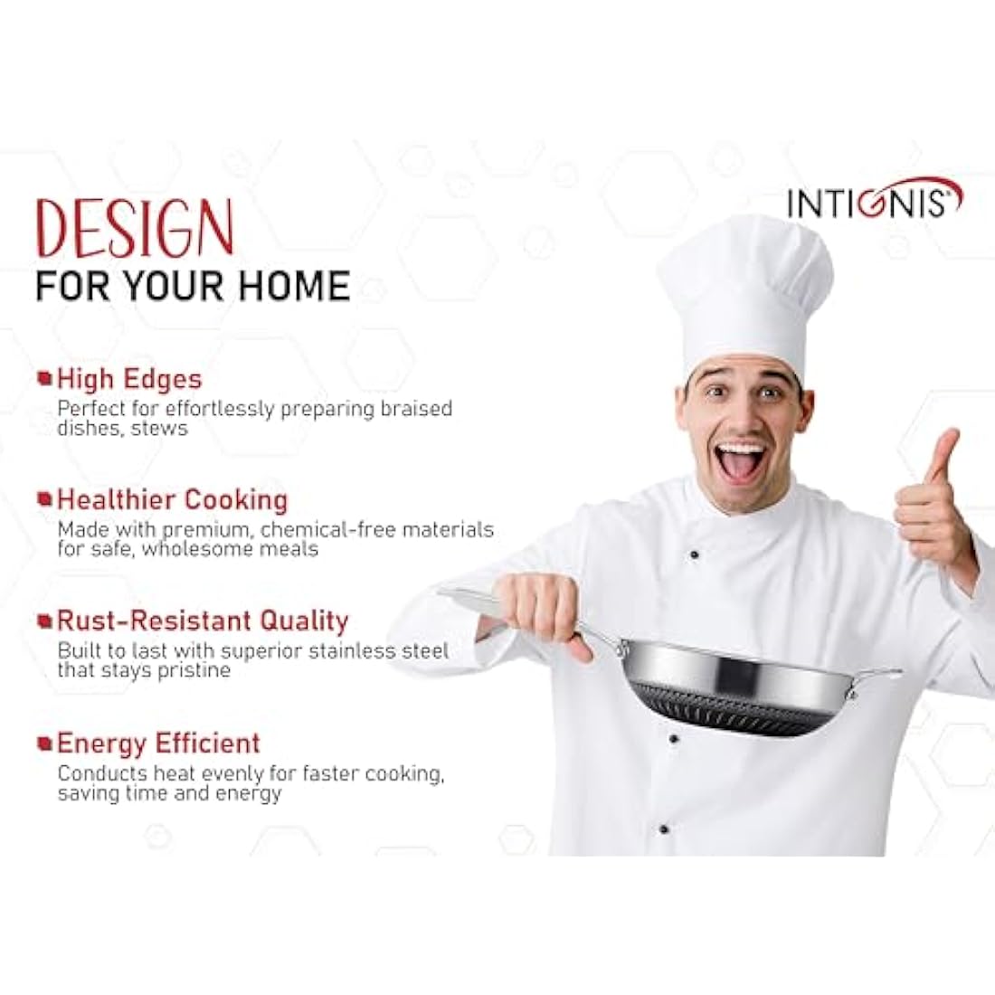 INTIGNIS 28cm Stainless Steel Wok with Lid – Non-Stick Induction Pan