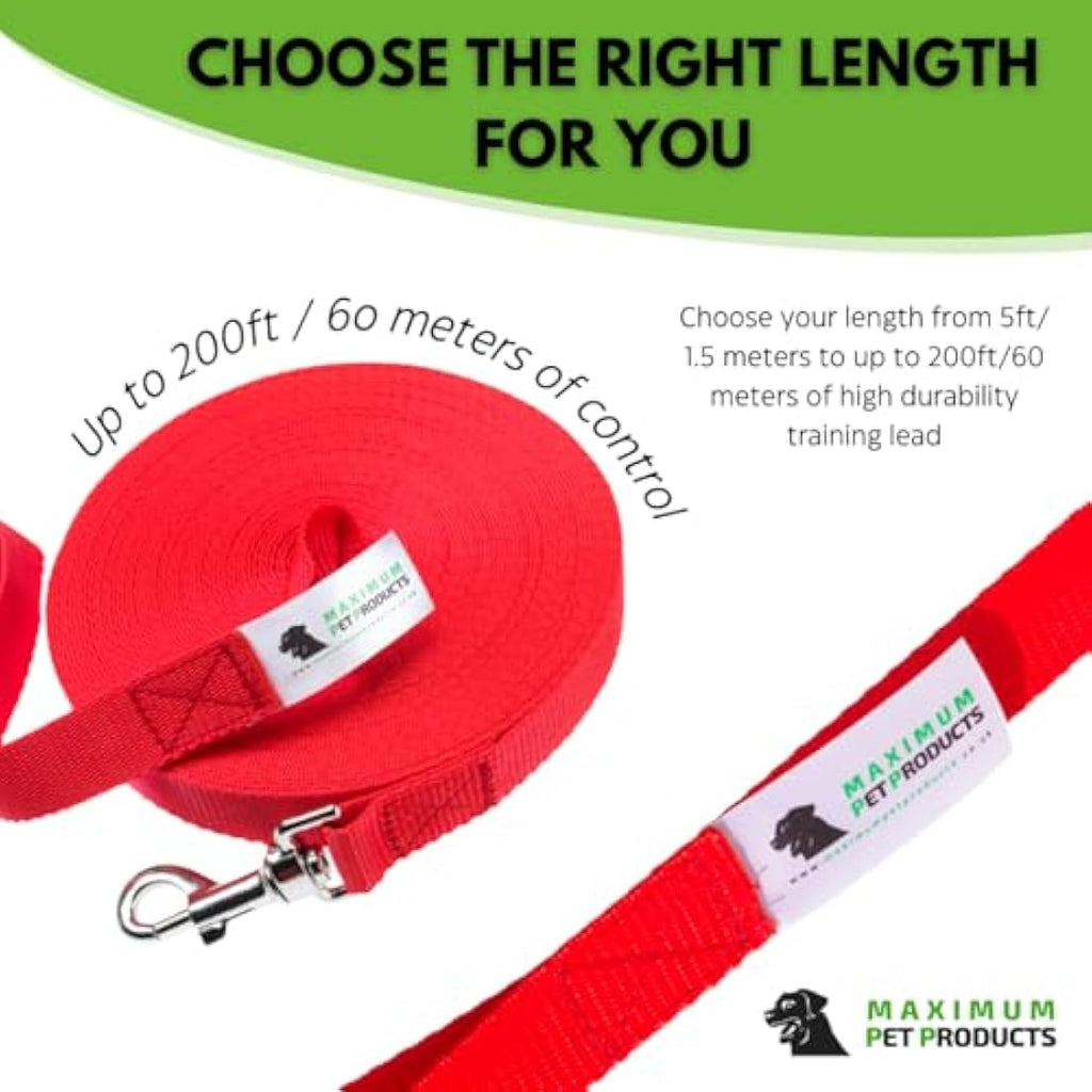 Dog Training Lead – 65ft Long Recall Leash, Red