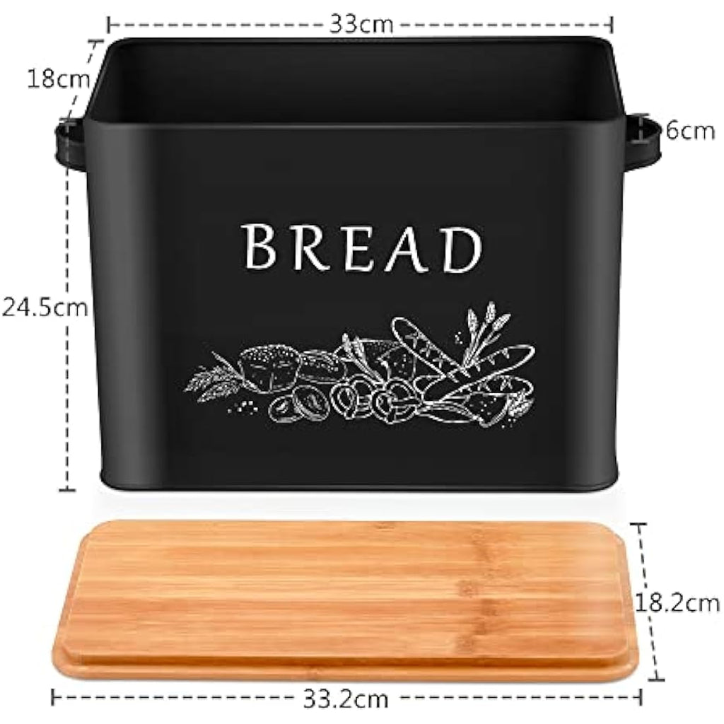 Herogo Metal Bread Bin – Large Bread Box with Wooden Cutting Board Lid