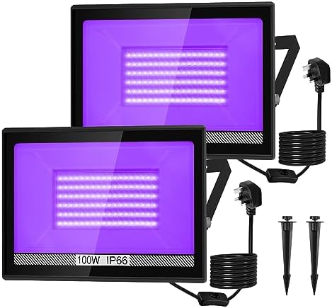NATPOW 100W UV Black Light – IP66 Waterproof LED Floodlight (2 Pack)