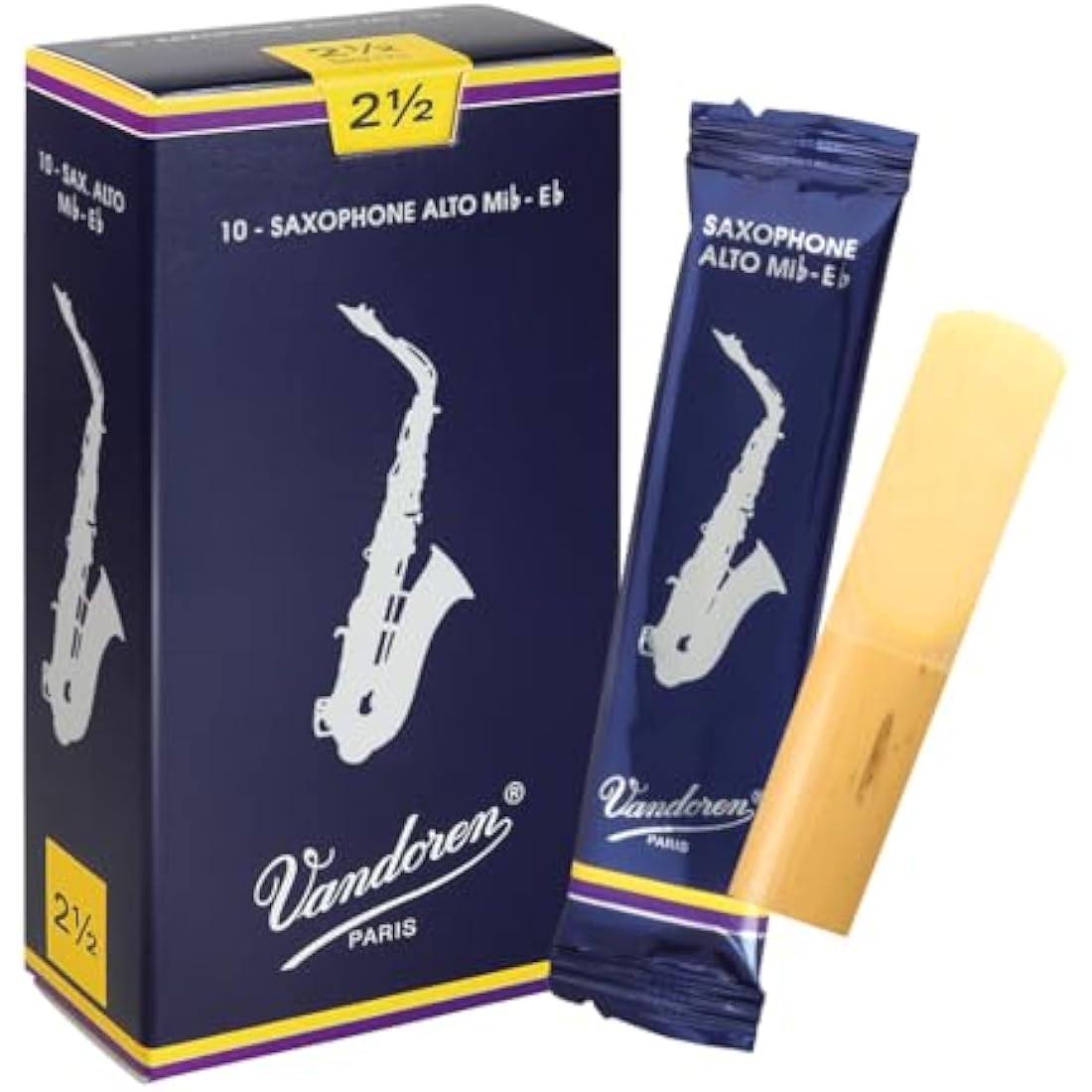 Vandoren Traditional Alto Saxophone Reeds – Strength 2.5 (10-Pack)