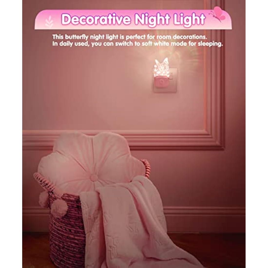LOHAS Butterfly LED Night Light | Dusk to Dawn Sensor | RGB & Warm White
