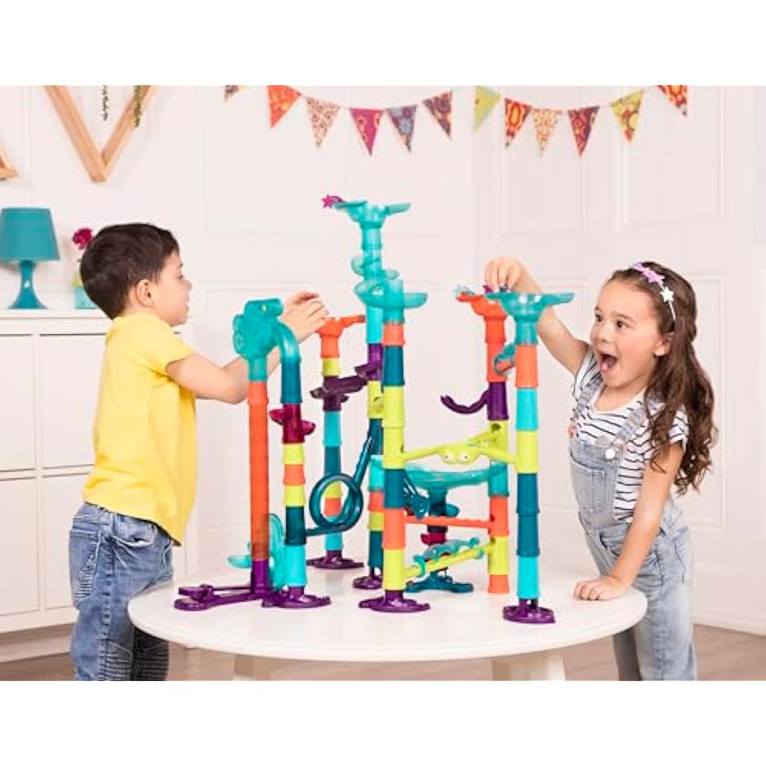 B. toys Marble Run Toy Set – 62-Piece STEM Maze with Lights & Sounds