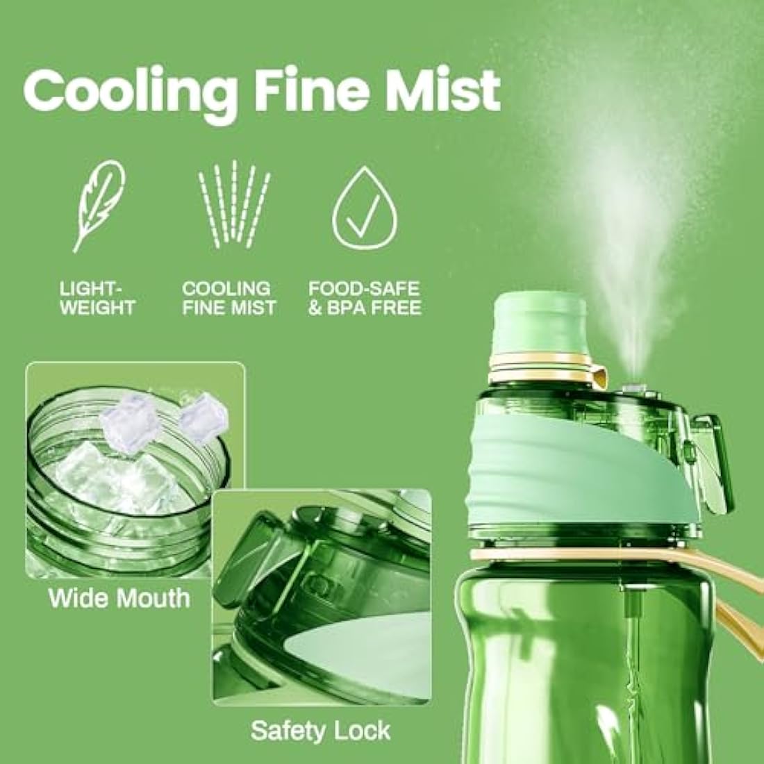 Healter 950ml Misting Water Bottle – Leakproof Spray Bottle for Sports