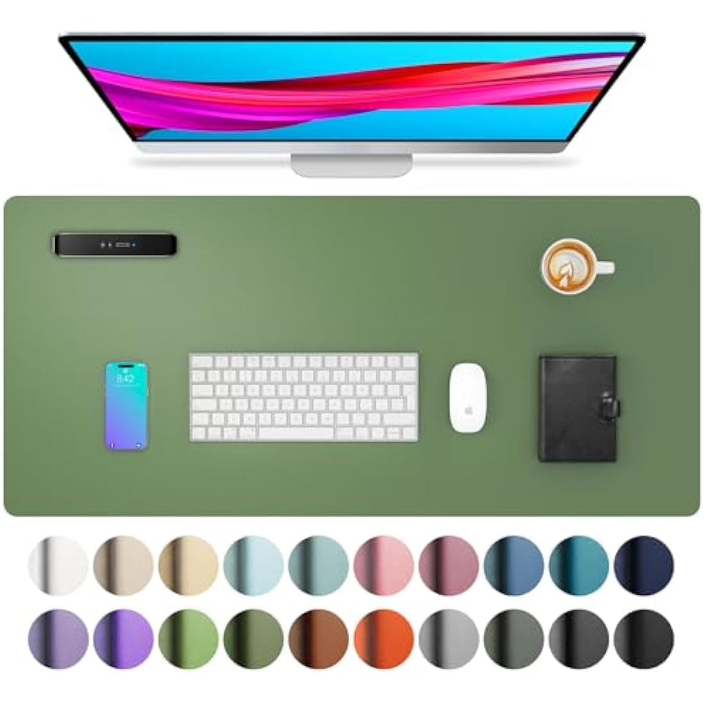 Aothia PU Leather Desk Mat – Non-Slip Mouse Pad & Protector, Olive Green