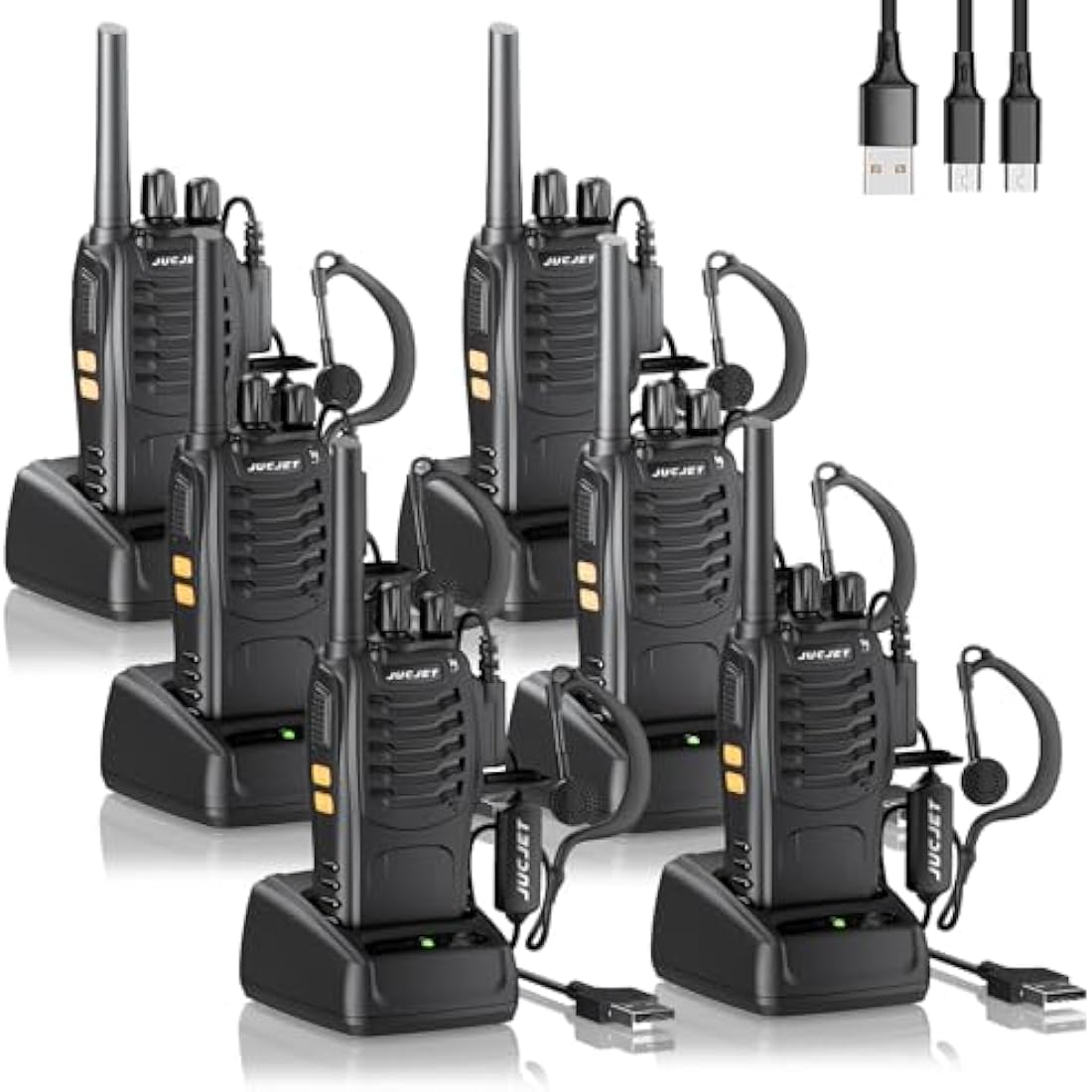 JUCJET 88E Rechargeable Walkie Talkie – Long Range PMR446 2-Way Radio (6 Pack)