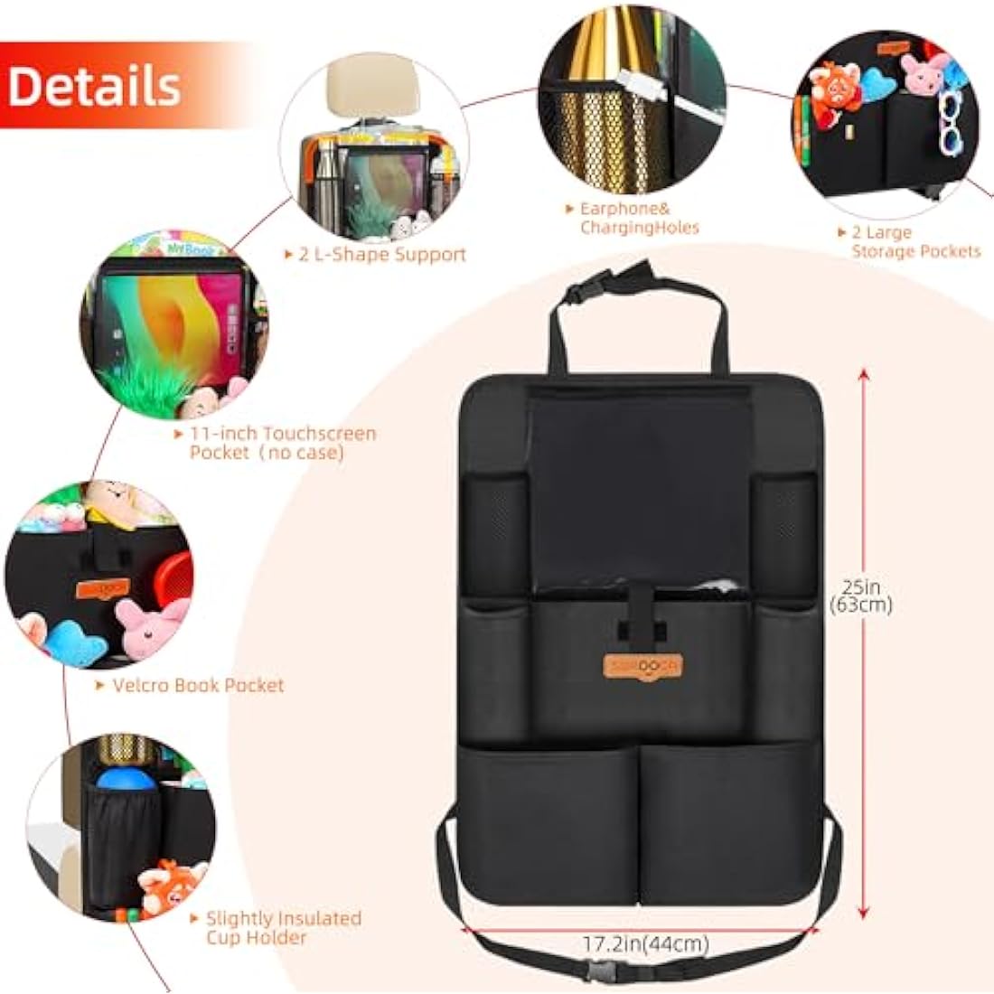 SURDOCA Car Seat Organiser | 11-inch Tablet Holder & Kick Mat