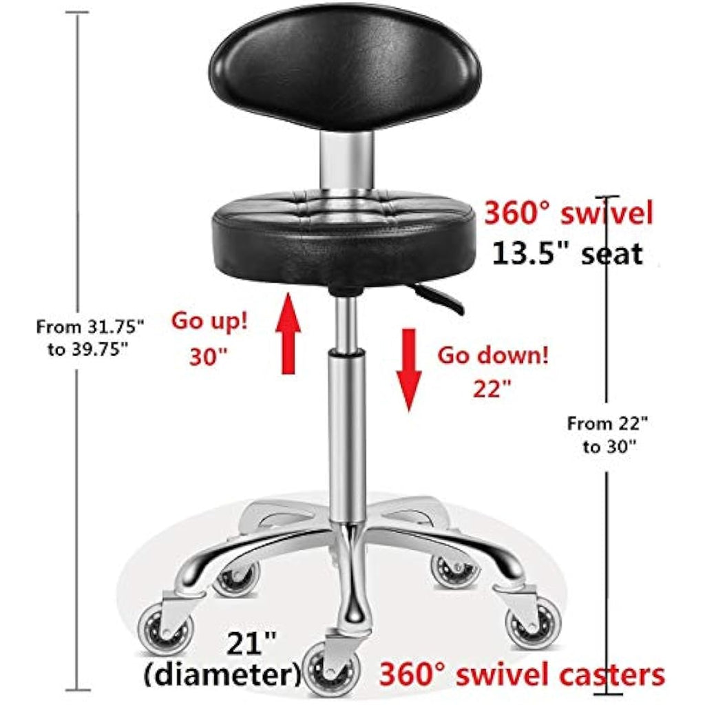 Kaleurrier Rolling Stool Chair – Heavy Duty Swivel Seat with Backrest