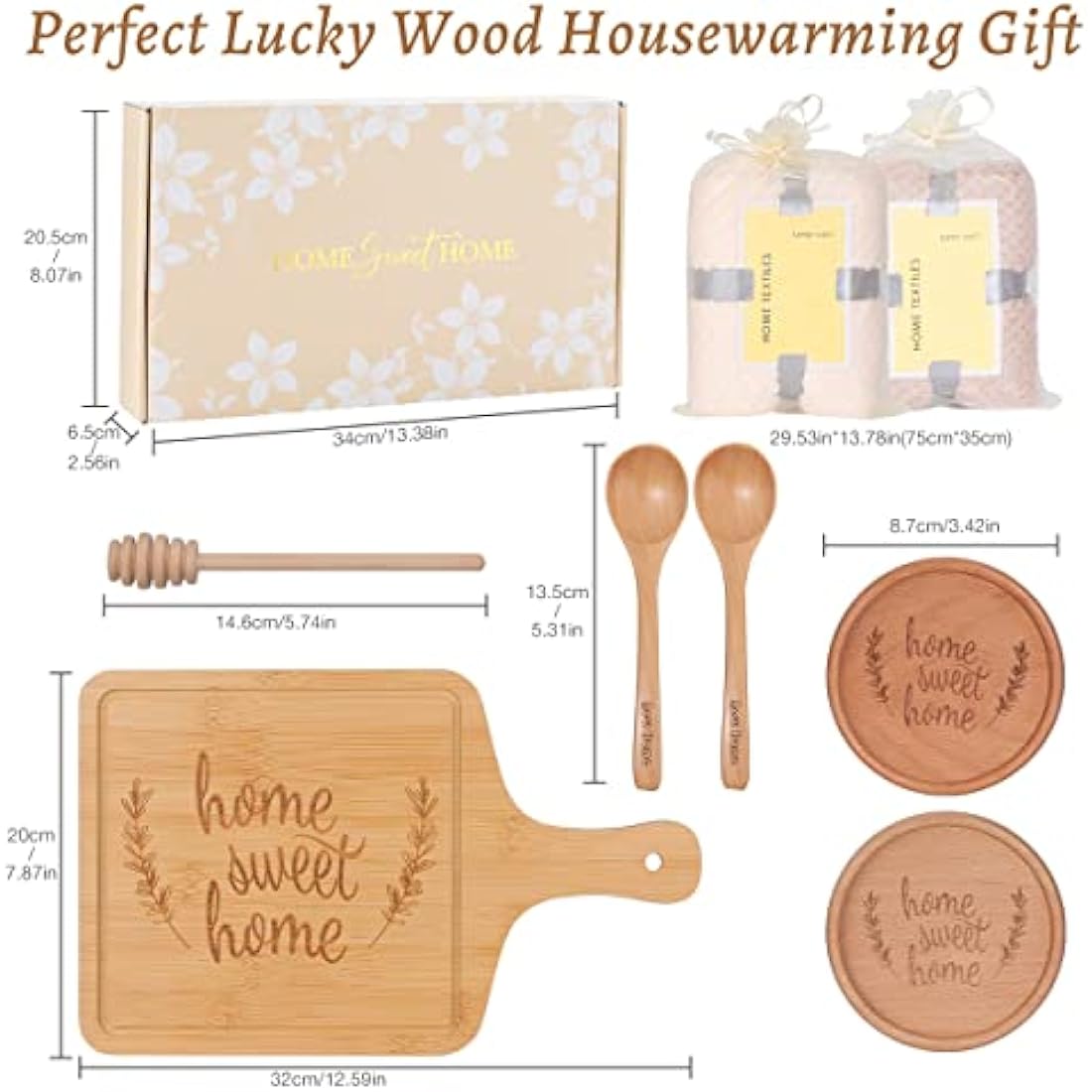Bamboo Serving Board & Coasters Housewarming Gift Set