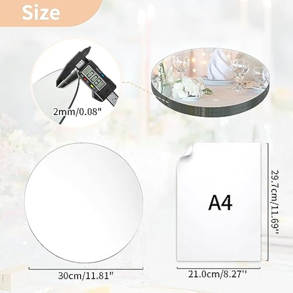Nuptio Round Mirror Plate Wedding Centrepieces - 30cm Glass Tray, 6 Pcs