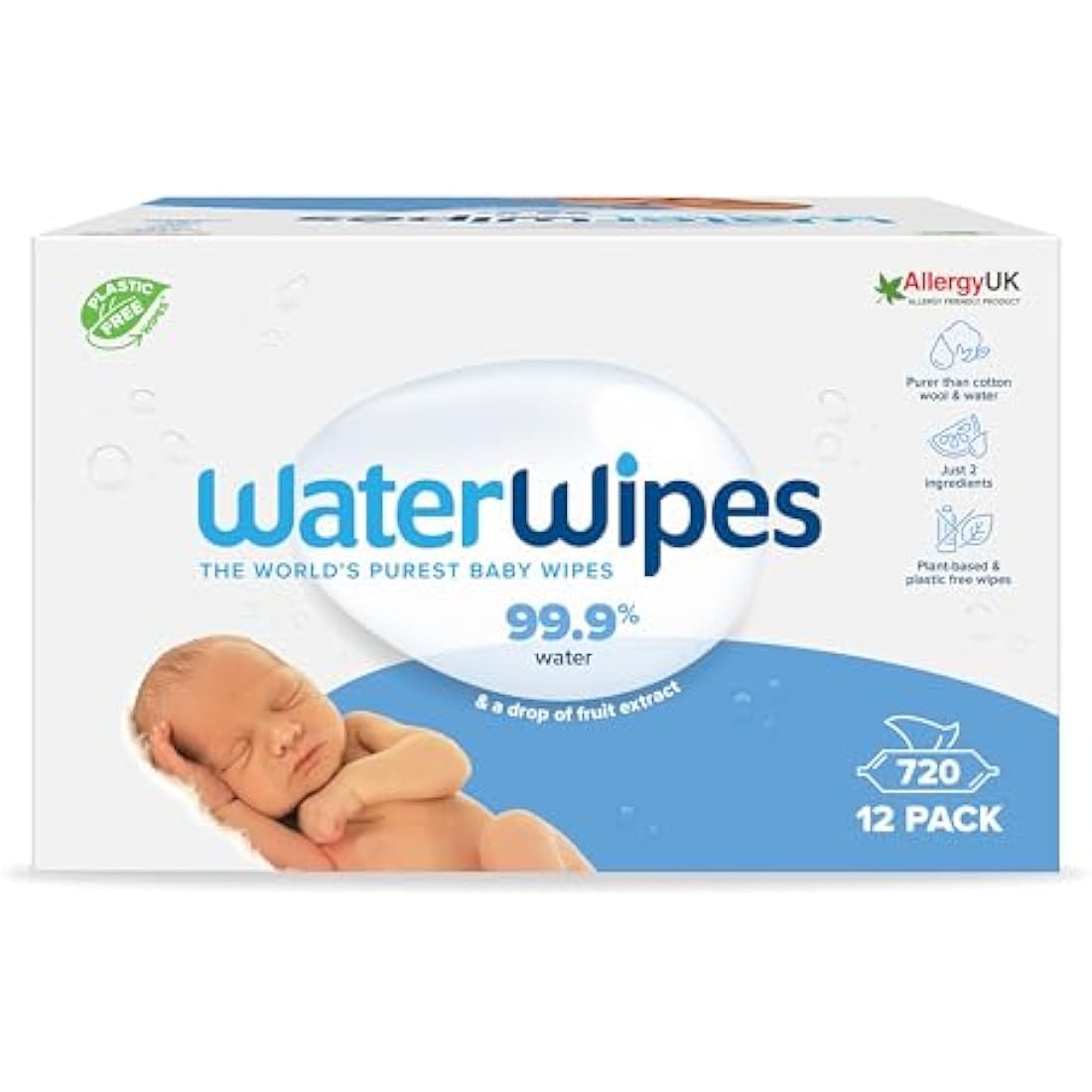 WaterWipes Sensitive Baby Wipes | 99.9% Water | 720 Count (12 Packs)