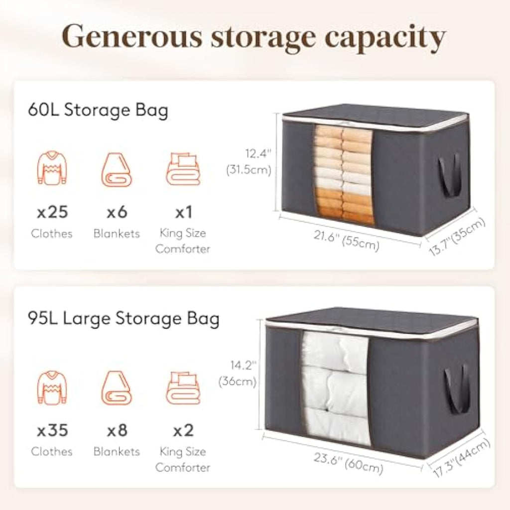 Lifewit 95L Clothes Storage Bags | Large Fabric Organizers, 8 Pack – Grey