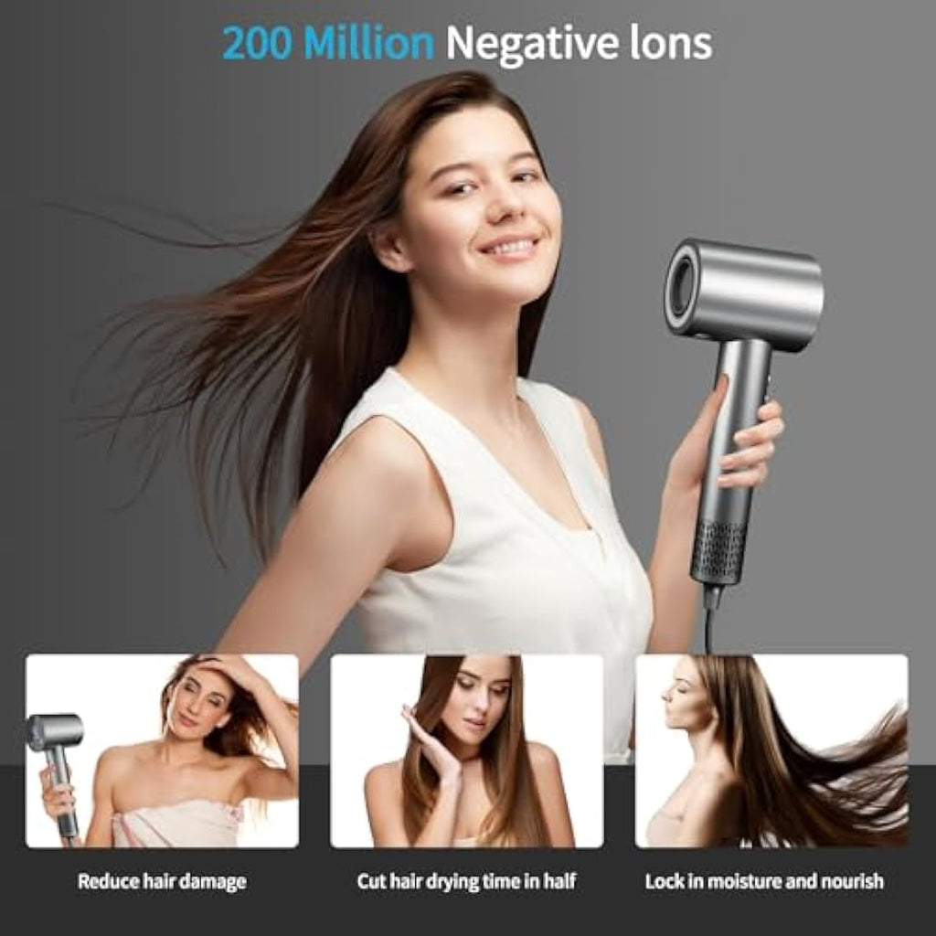 BAMCOO Ionic Hair Dryer – 1500W Silent Travel Hairdryer with HD Display