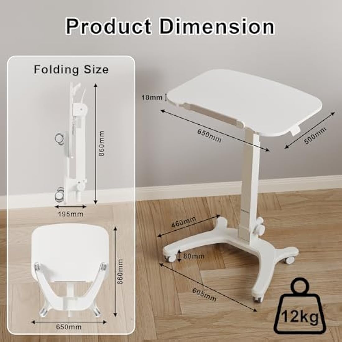 BONTEC Height Adjustable Standing Desk – Foldable Rolling Workstation