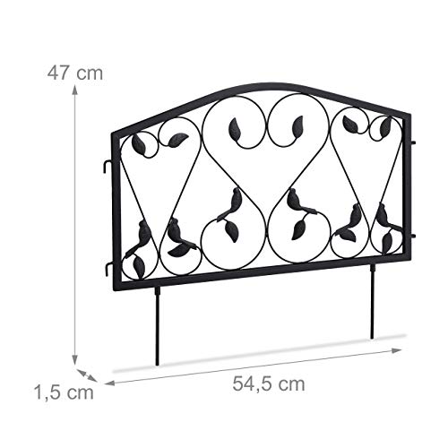 Relaxdays Garden Edging – 4 Piece Iron Flowerbed Border Fence, Black
