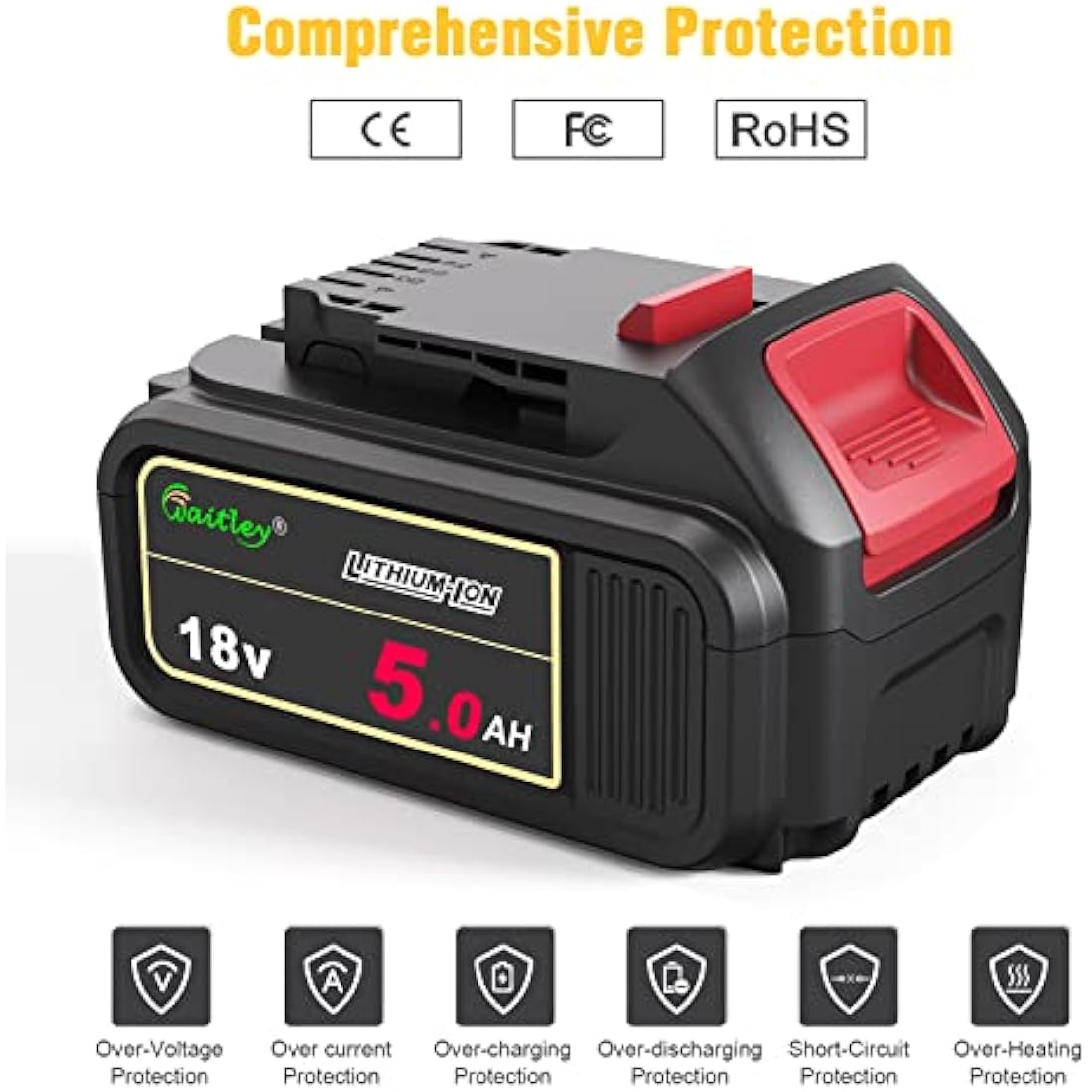 Waitley 18V 5.0Ah Li-ion Replacement Battery for Dewalt Power Tools