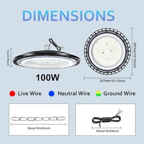 ZXICH UFO LED High Bay Light | 100W 10000LM 6500K IP65 Waterproof – 4 Pack