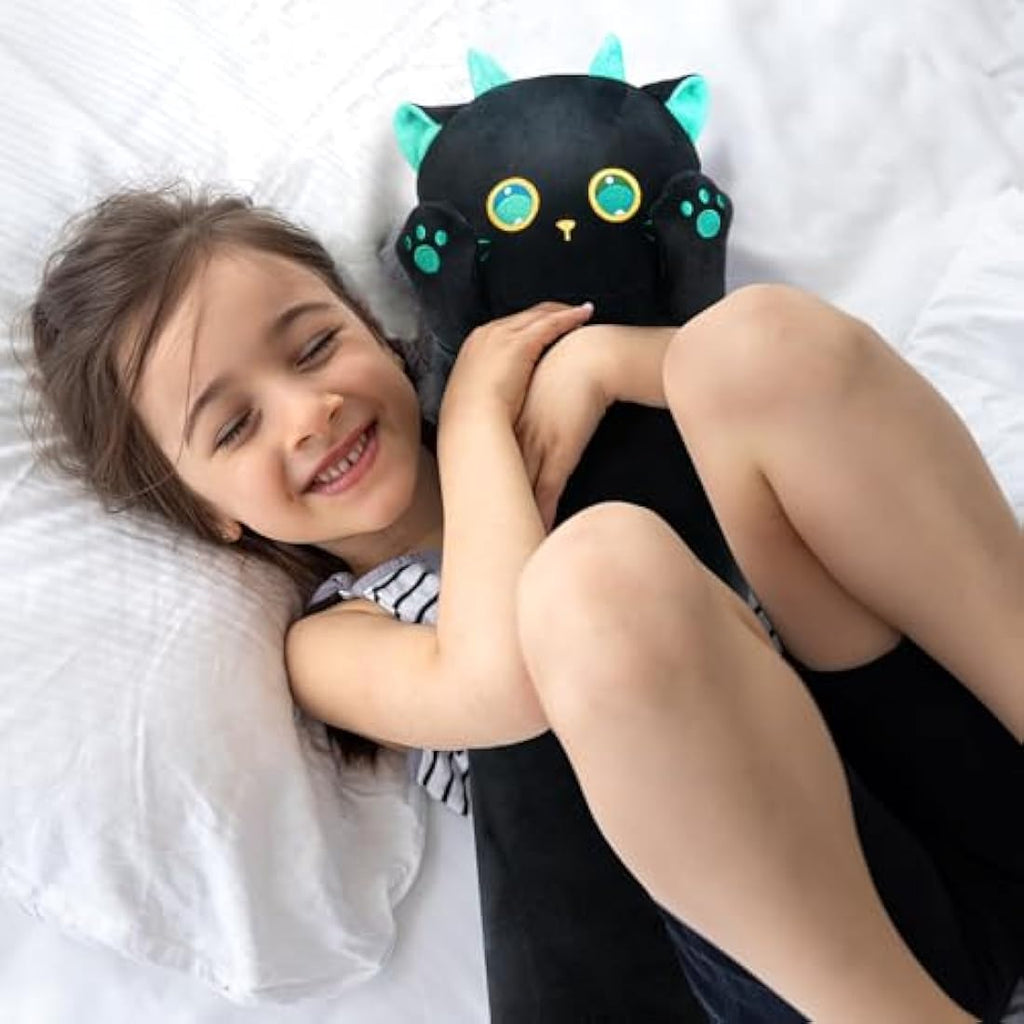 Mewaii 20in Black Cat Plush Body Pillow – Soft Kawaii Stuffed Animal