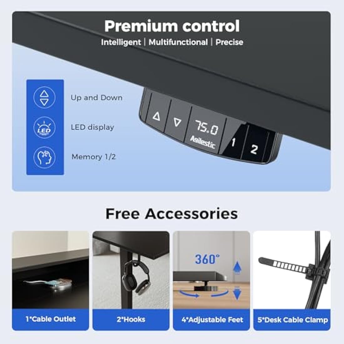 Agilestic Electric Standing Desk - 120x60cm Sit Stand Desk with 2 Drawers