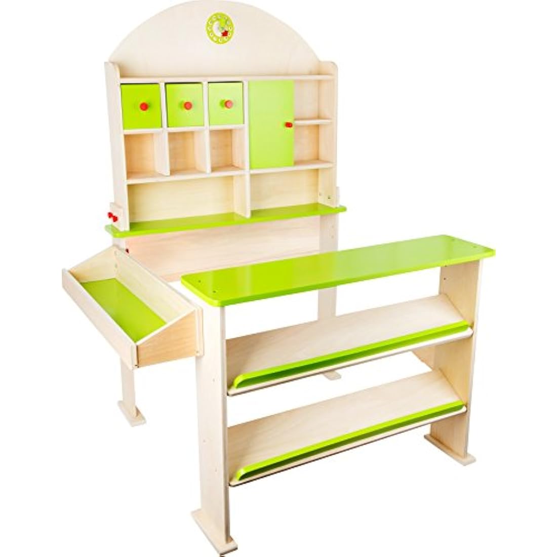 Small Foot Wooden Market Stall – Kids Pretend Play Shop with Doors