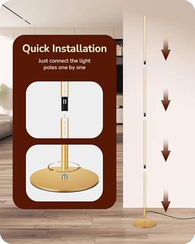 EDISHINE LED Floor Lamp – Dimmable Gold Minimalist Standing Lamp, 146cm