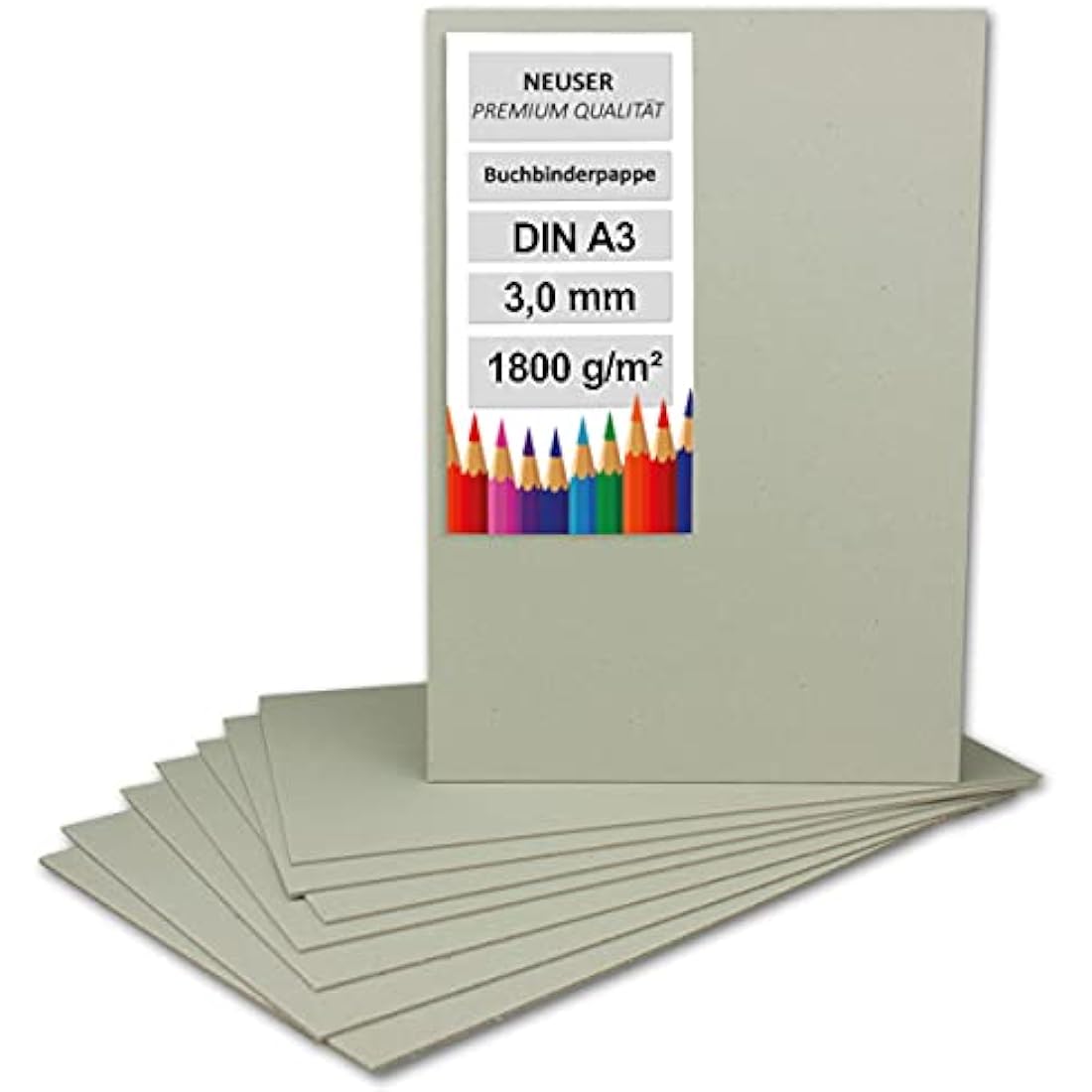 Gustav Neuser Grey Cardboard A3 - 3mm Thick 1800g/m² for Crafts - 20 Pack